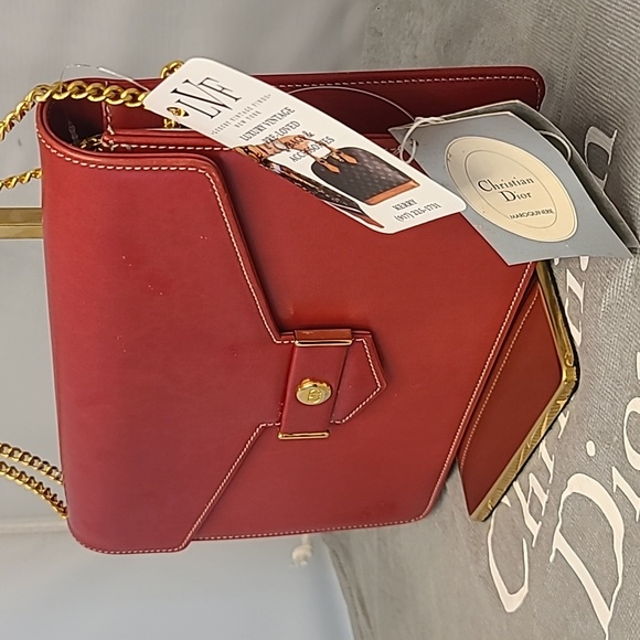 DIOR VINTAGE 2000'S STUNNING RED CALFSKIN LEATHER 3-WAY BAG CONTRAST STITCH/GOLD - Picture 5 of 17